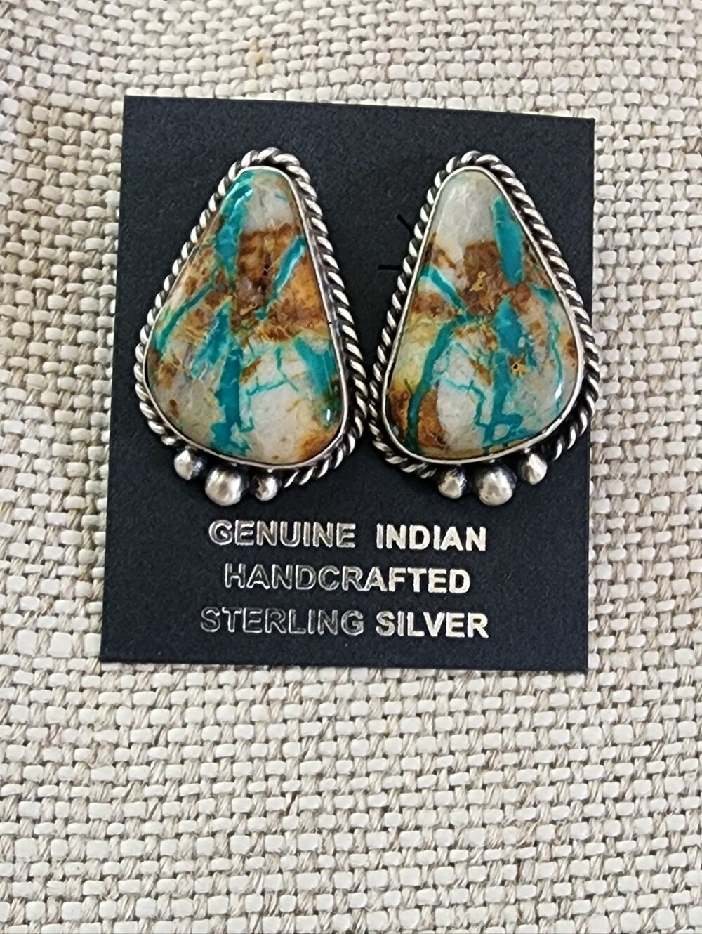 Sterling Silver Royston Ribbon Boulder Turquoise Studs By JOHNNY DIXON - Picture 3 of 3